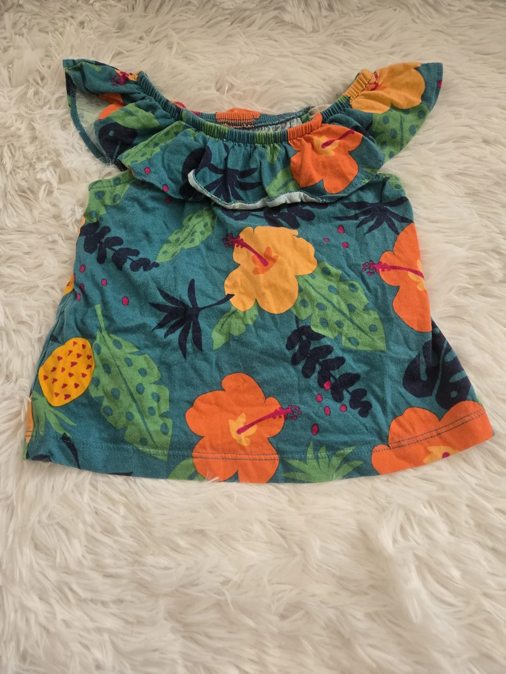 Carter's Teal Floral Ruffle Diaper Cover Set with Orange Flowers